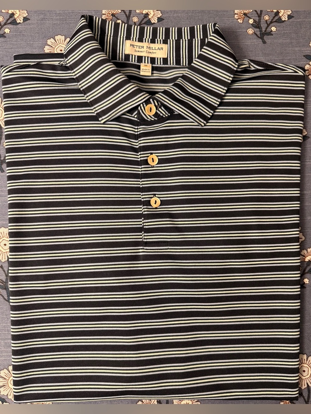 Peter Millar Summer Comfort Knit Golf Polo-Men’s M-Yellow/White/NavyBlue Striped